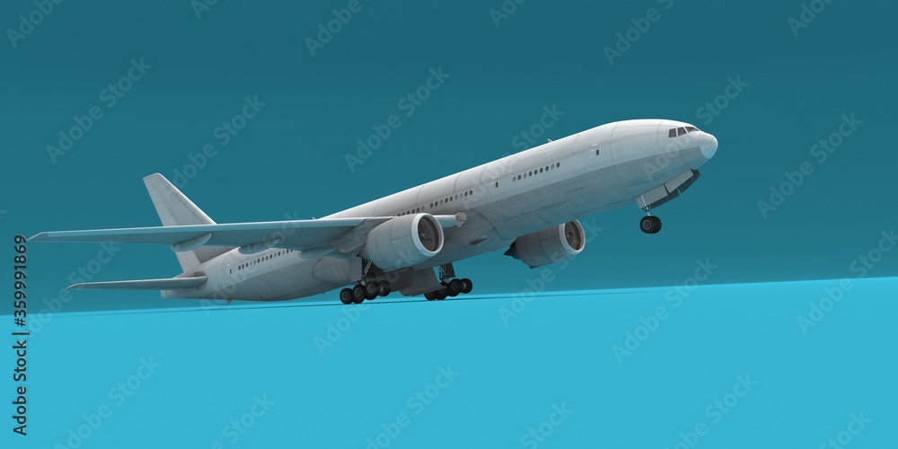 Fototapeta premium planes in colorful background. Passengers commercial airplane flying above clouds in sunset light. Concept of fast travel holidays and business.