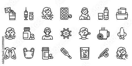 Flu icons set. Outline set of flu vector icons for web design isolated on white background