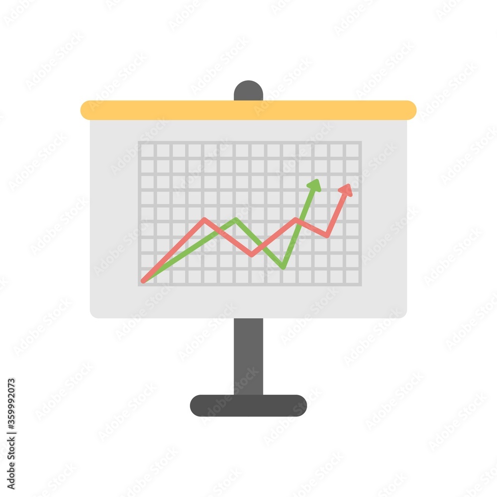 Business analytics presentation flat icon illustration. Financial graph and statistics.