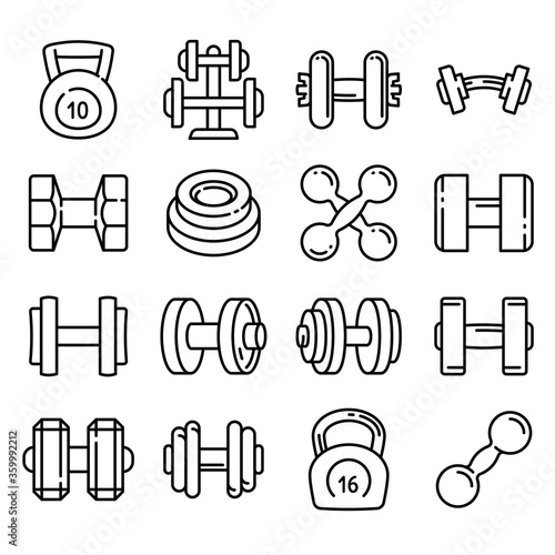 Dumbell icons set. Outline set of dumbell vector icons for web design isolated on white background
