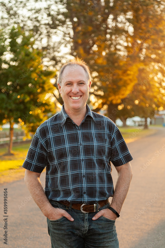 Portrait of middle aged man in natural golden light Portrait of middle aged man in natural golden light