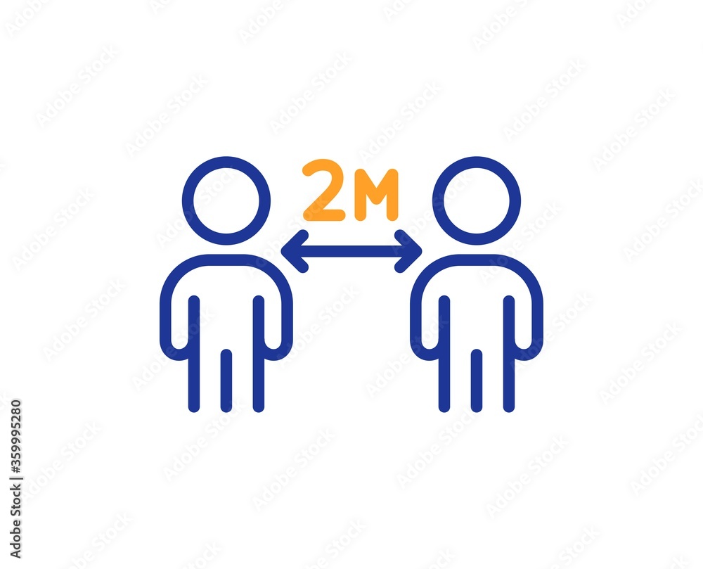 Social distancing line icon. 2 meters distance between sign. Coronavirus pandemic symbol. Colorful thin line outline concept. Linear style social distancing icon. Editable stroke. Vector Social distancing line icon. 2 meters distance between sign. Coronavirus pandemic symbol. Colorful thin line outline concept. Linear style social distancing icon. Editable stroke. Vector