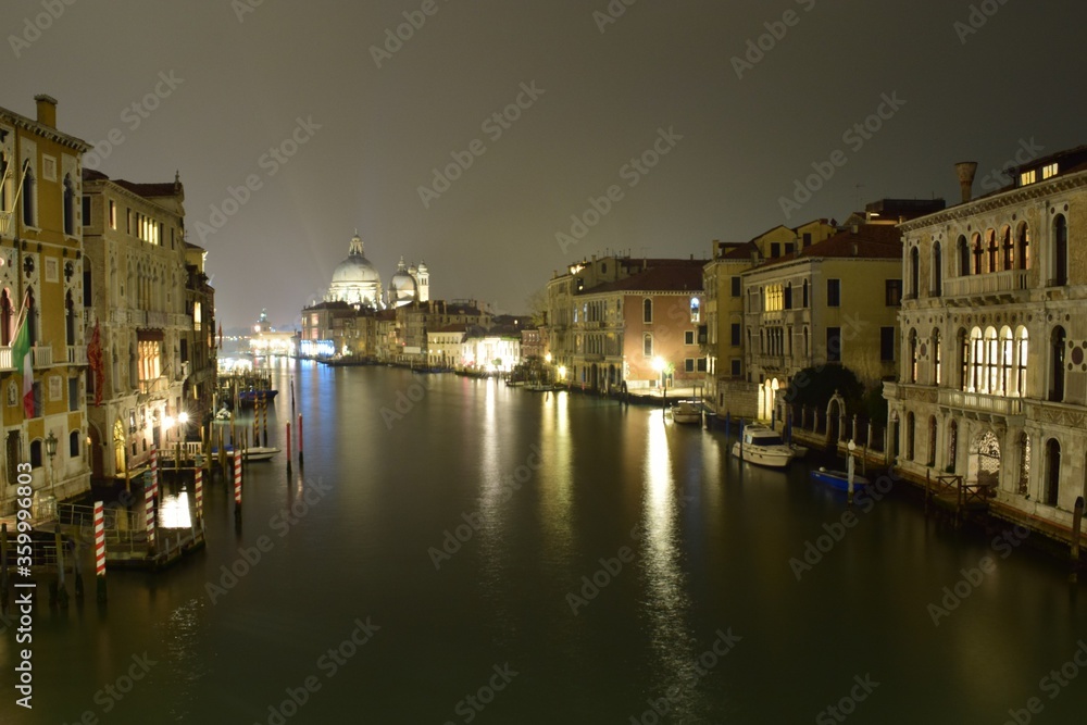 Venice water canal at night