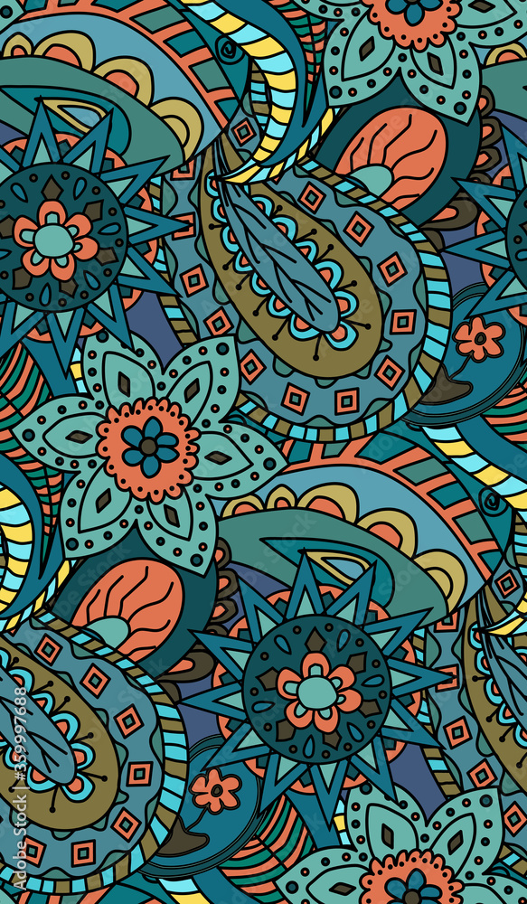 Paisley flowers illustration - seamless pattern.