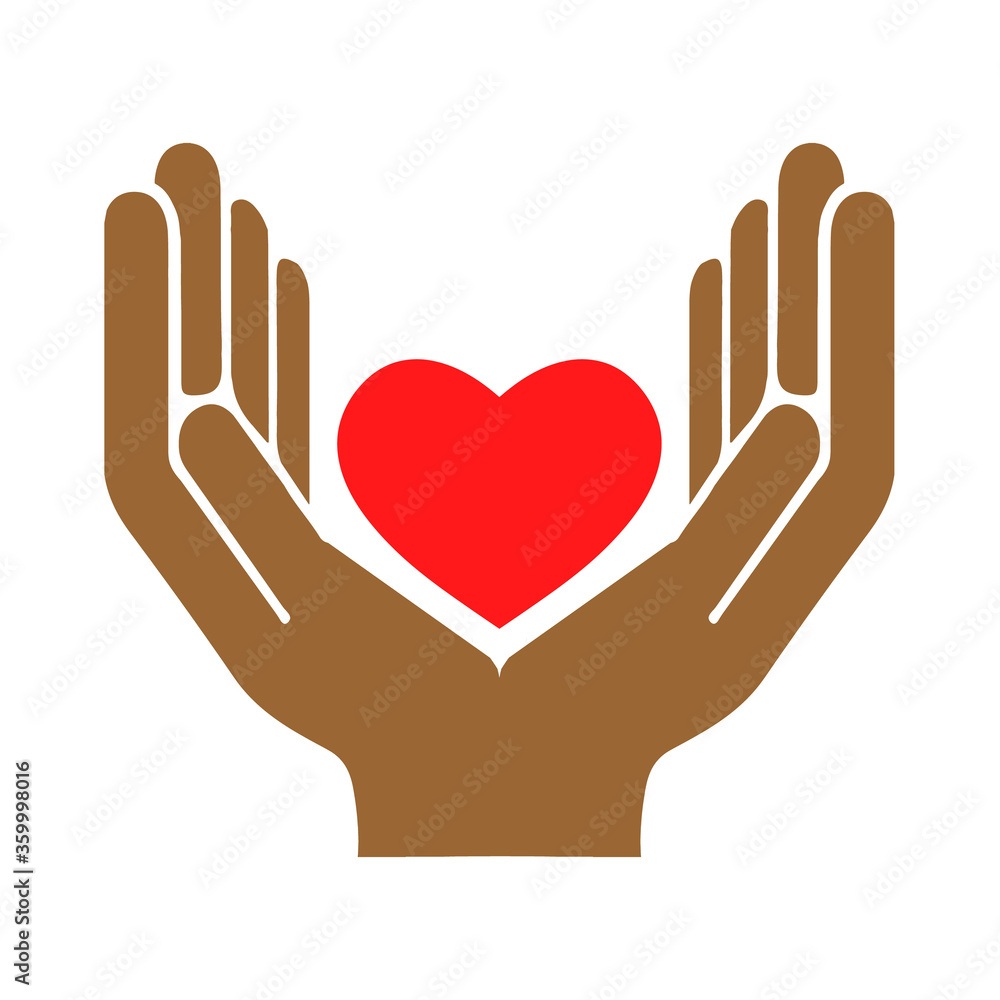 Human hand holding and protecting heart symbol red heart love and health. Vector illustration eps 10 Human hand holding and protecting heart symbol red heart love and health. Vector illustration eps 10