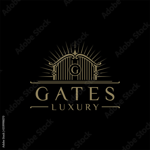 illustration logo vector graphic of luxury gate with the initials letter G in the middle  good for luxury hotel logos
