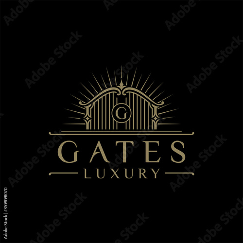 illustration logo vector graphic of luxury gate with the initials letter G in the middle, good for luxury hotel logos