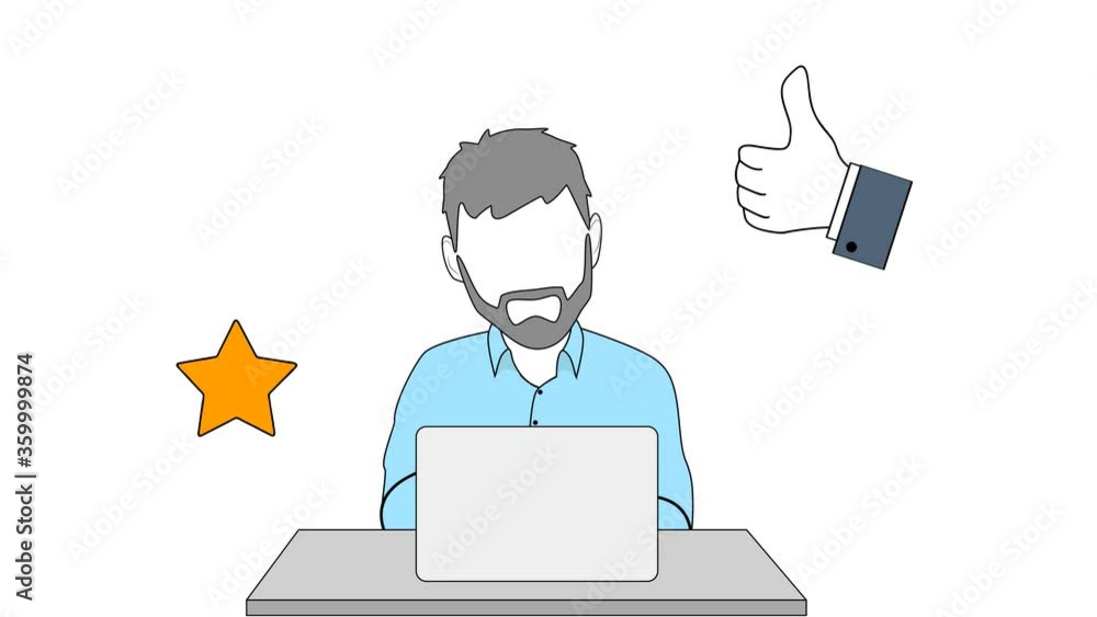 the man at the computer puts likes, stars. social media concept. video illustration. the man at the computer puts likes, stars. social media concept. video illustration.