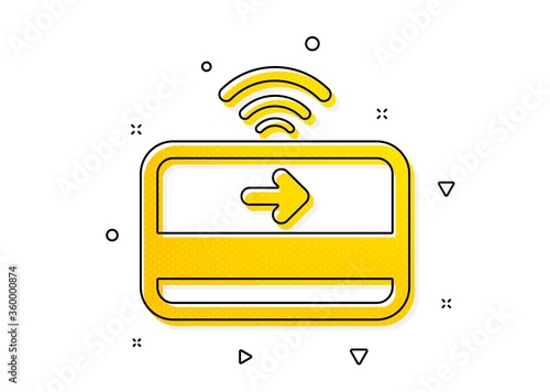 Credit card sign. Contactless payment icon. Finance symbol. Yellow circles pattern. Classic contactless payment icon. Geometric elements. Vector