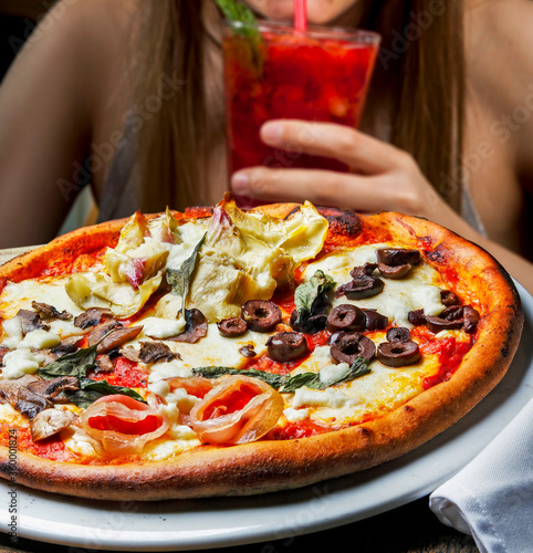 Parma ham pizza with mushrooms