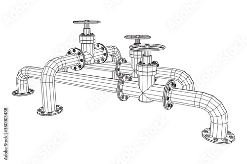 Oil pipeline with valve business concept. Finance economy polygonal petrol production. Petroleum fuel industry transportation line. Wireframe low poly mesh vector illustration.