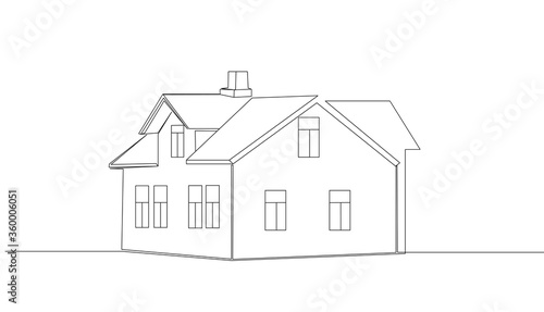 Continuous line drawing of house, residential building concept, logo, symbol, construction, illustration simple.vector. one line drawing of a house. Vector.