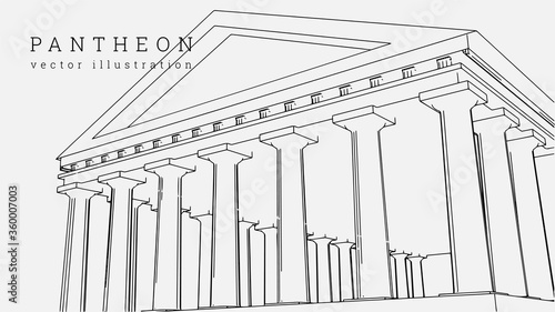 Pantheon in Paris. France destination line drawing. archtecture scheme drawing with line. vector illustration. EPS10.