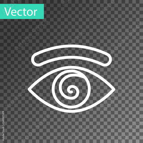 White line Hypnosis icon isolated on transparent background. Human eye with spiral hypnotic iris.  Vector