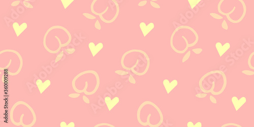 Seamless peaches fruit vector pattern. Hand drawn orange peach fruit art with heart for wallpaper textile fabric designs. Cute vector illustrations in cartoon style.Print