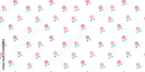 Seamless peaches fruit vector pattern. Hand drawn pink fruit art for wallpaper textile fabric designs. Cute vector illustrations in cartoon style.