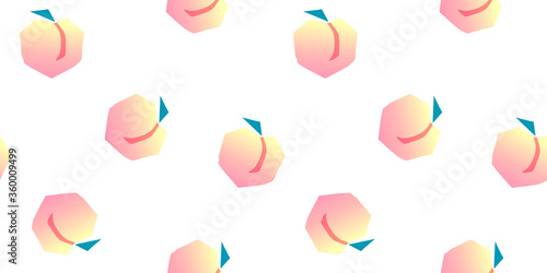 Seamless peaches fruit vector pattern. Hand drawn pink yellow fruit art for wallpaper textile fabric designs. Cute vector illustrations in cartoon style.