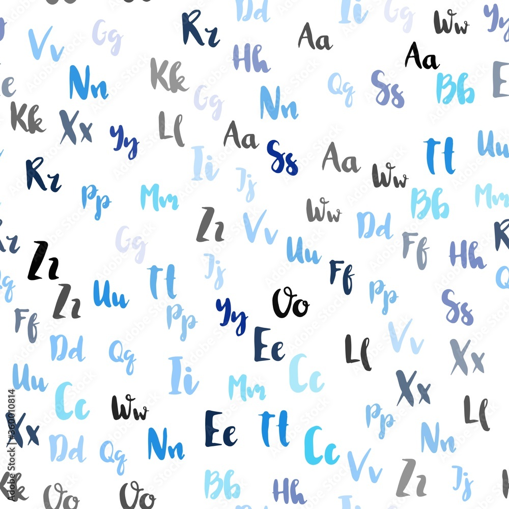Light BLUE vector seamless pattern with ABC symbols. Shining illustration with ABC symbols on abstract template. Pattern for trendy fabric, wallpapers.