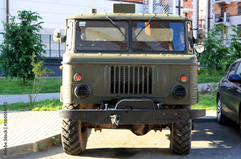 military special vehicle in a residential yard Moscow region, Russia