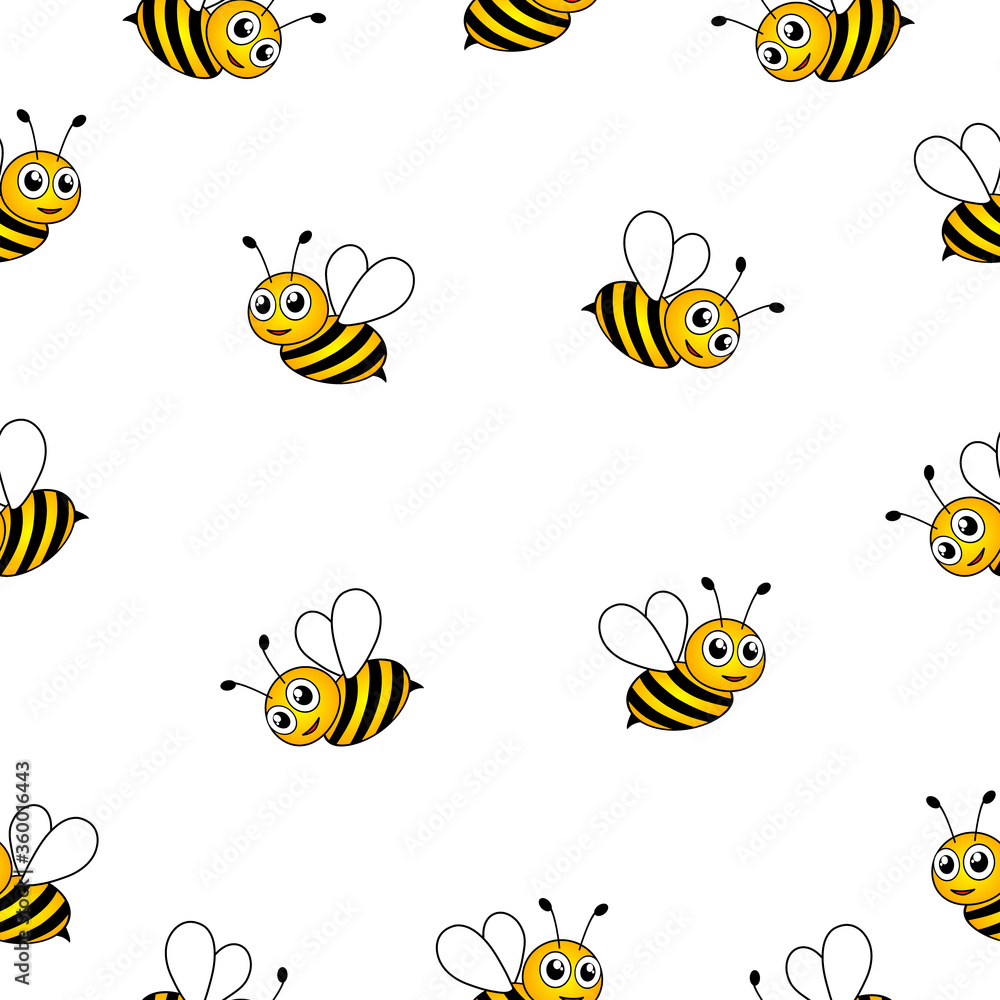 Flying bees seamless pattern background. Cute bee vector illustration isolated on white Flying bees seamless pattern background. Cute bee vector illustration isolated on white
