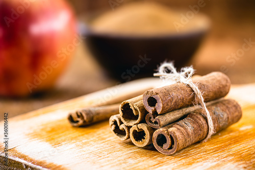 Cinnamon is a spice obtained from the inner bark of trees of the genus Cinnamomum, it helps to prevent and fight diabetes, controlling blood sugar levels and increasing insulin sensitivity. photo