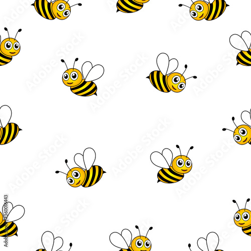 Flying bees seamless pattern background. Cute bee vector illustration isolated on white 