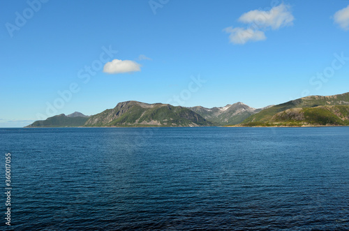 summer landscape with fjord and mountains