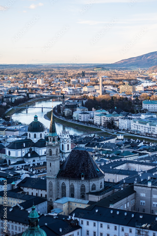 View of Salzburg Rooftops and Salzach River from Hohensalzburg Fortress