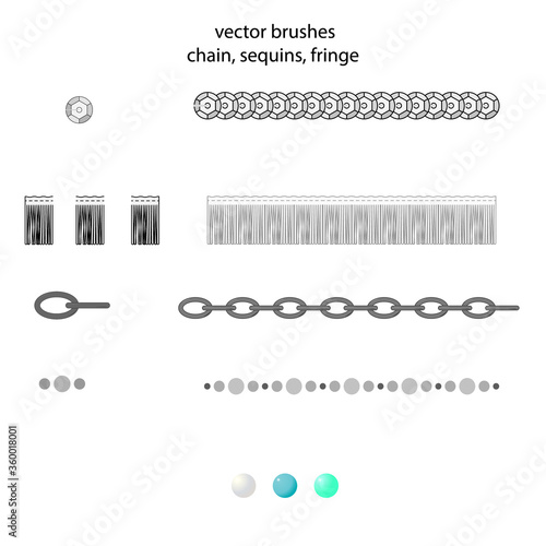 vector fittings, sequins, fringe, chain, rope brushes for illustrator , Zipper
