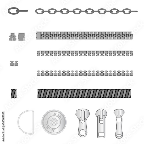 vector fittings, sequins, fringe, chain, rope brushes for illustrator , Zipper