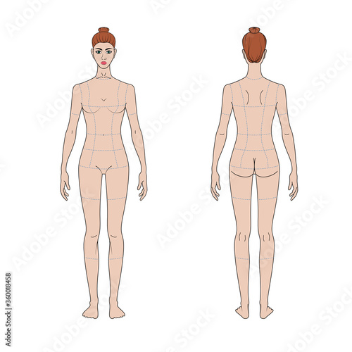 pretty african-american girl, technical fashion drawing, mannequin
