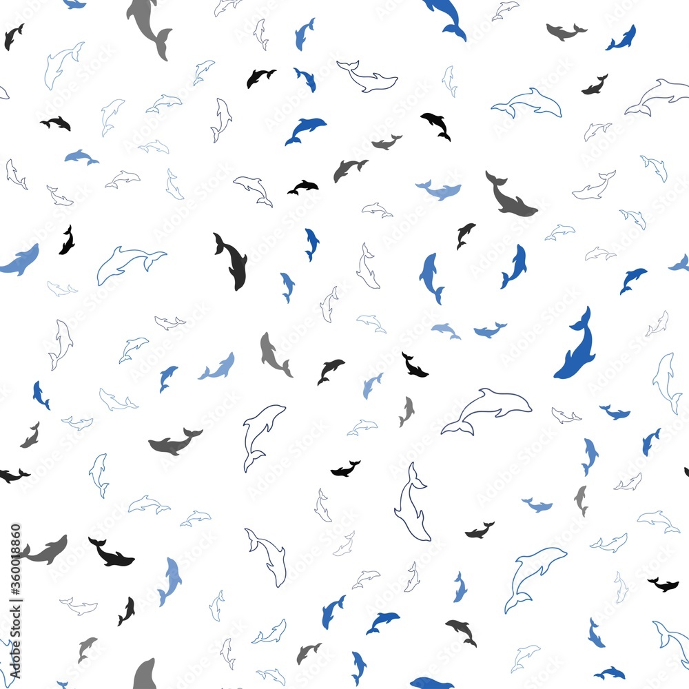 Fototapeta premium Light BLUE vector seamless backdrop with ocean dolphins. Shining illustration of colorful gradient sea dolphins. Template for natural magazines.