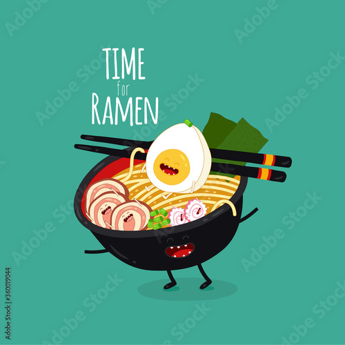 ramen funny bowl. Time for ramen. Vector illustration.