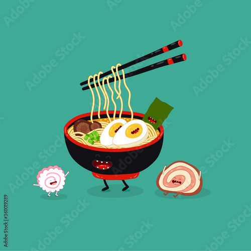 ramen chopsticks cute funny image. Vector illustration.