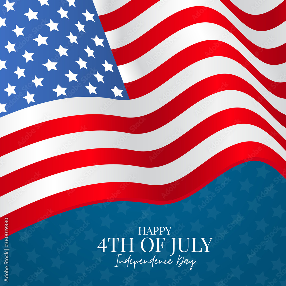 July 4th banner. USA Independence Day holiday. National United States waving flag. Vector illustration.