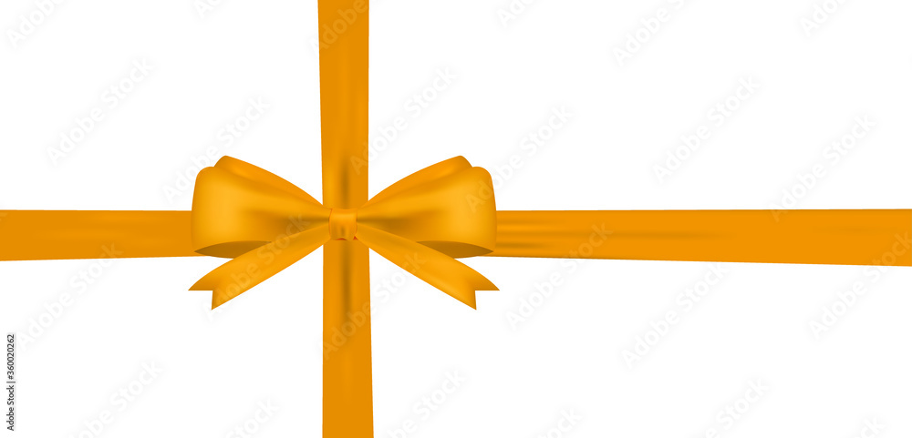 Realistic yellow bow and horizontal ribbon shiny satin for decoration gifts, greetings, holidays. Stock vector illustration isolated on white background. Realistic yellow bow and horizontal ribbon shiny satin for decoration gifts, greetings, holidays. Stock vector illustration isolated on white background.