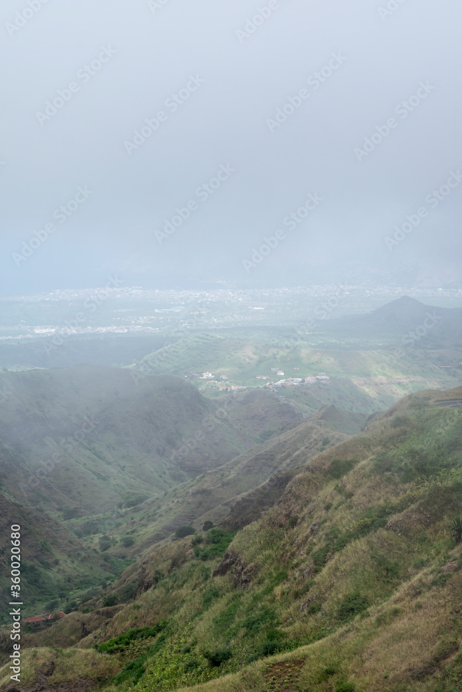 Foggy, green landscape in Cape Verde