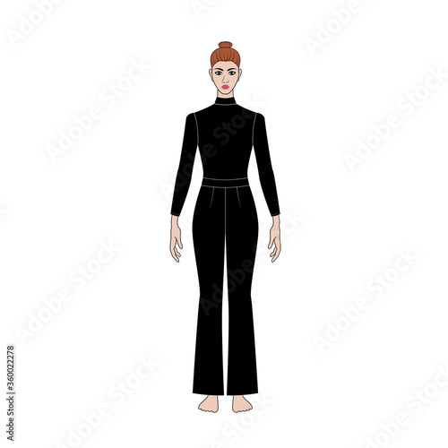women's pants template collection, vector sketch illustration. Different styles of jeans, shorts, overalls, sweat pants, business formal pants, loose pants and leggings