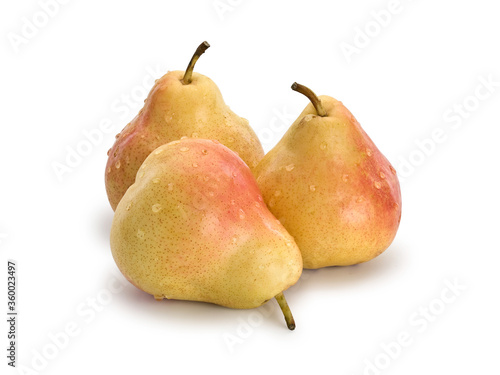 Three fruits of ripe, yellow-pink pear