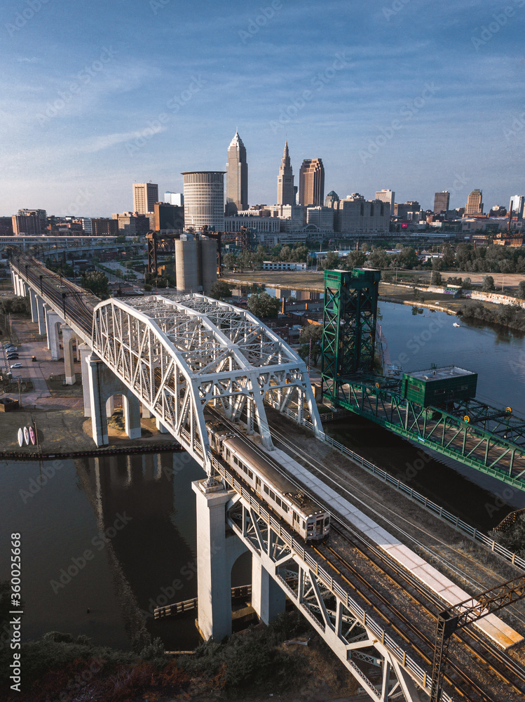 Fototapeta premium Aerial Drone Shot of Cleveland ohio skyline