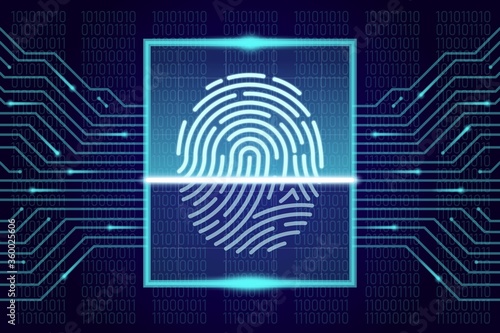 Fingerprint scanner, identification system. HUD interface concept. Vector illustration.