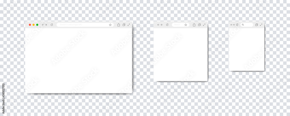 Web browser window. Vector isolated illustration. Web window screen mockup collection. Set of empty internet pade with shadow. Stock vector. Web browser window. Vector isolated illustration. Web window screen mockup collection. Set of empty internet pade with shadow. Stock vector.