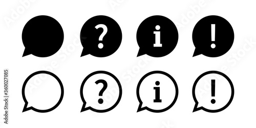 Chat ,question, exclamation, information speech bubble icon. Vector isolated chat or support element. Help sign speech bubble. Stock vector.
