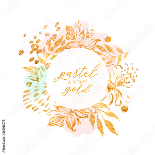 Pastel and gold hand drawn floral background