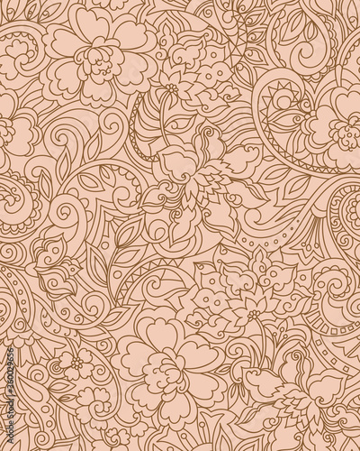 Seamless Zen garden brown outline coordinate pattern