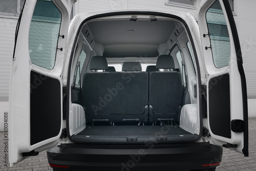 Empty van with rear doors opened