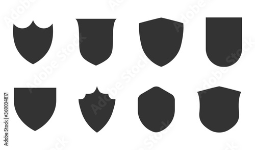 Police badge shape. icons Vector military shield silhouettes. Security patches isolated on white background. Illustration shield shape protection, black security and football badge vector