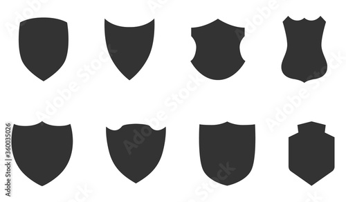 Police badge shape. icons Vector military shield silhouettes. Security patches isolated on white background. Illustration shield shape protection, black security and football badge vector