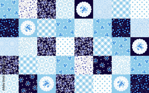 patchwork. blue seamless pattern. vector illustration.
