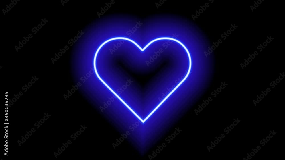 Heart shaped blue neon light on black background. Heartbeat. Heart shaped blue neon light on black background. Heartbeat.